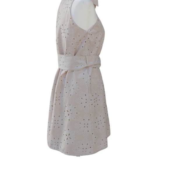 Zara Beige Cutwork Embroidered Sleeveless Belted Cotton Mini Shirt Dress Med NEW - Picture 4 of 12